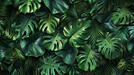 Canvas Print - Lush Green Monstera Leaves Pattern for Natural Backgrounds