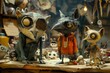 Stop-motion characters coming to life and interacting with their animator