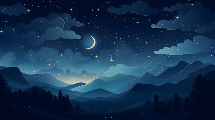 Digital calm night stars and moon abstract art design graphic poster web page PPT background