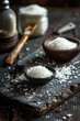 Sea salt in bowl on rustic table, close up