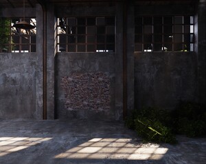 Wall Mural - 3D rendered interior of an abandoned industrial space