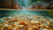 Clear underwater stream with pebbles