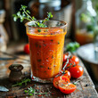 Tomato juice with herbs. AI generative.