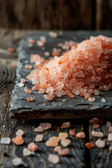 Wall Mural - Pink himalayan salt on wooden table