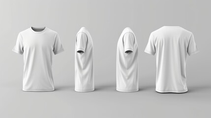Front, back, and side views of a plain white t-shirt ideal for design mockups and apparel presentations