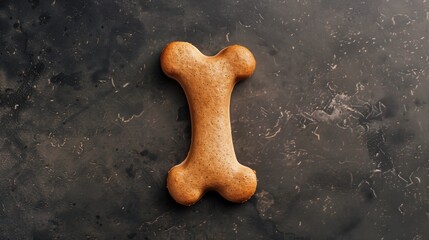 Wall Mural - A large bone-shaped dog biscuit on a textured dark metallic background.