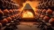 Photo of a ceramic kiln with pottery being fired, highlighting the heat and craftsmanship in ceramic production,