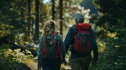 Wall Mural - A Couple Hiking in Forest