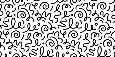 Aufkleber - Kid line abstract shape seamless pattern. Abstract cute children party squiggle background design. Fun kid marker line seamless pattern. Cute abstract children background. Vector illustration.