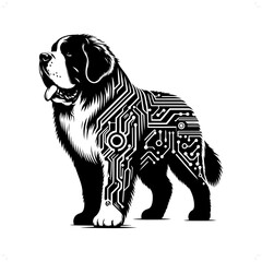 st bernard dog silhouette in animal cyberpunk, modern futuristic illustration