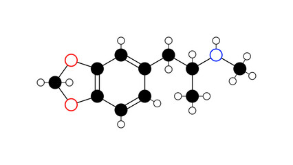 Wall Mural - midomafetamine molecule, structural chemical formula, ball-and-stick model, isolated image benzodioxoles