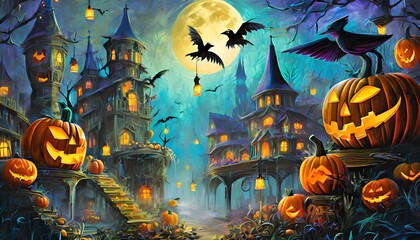 Wall Mural - halloween background with pumpkin