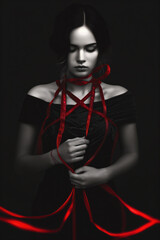 Wall Mural - portrait of a elegant woman in red ribbons