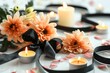 Chrysanthemum flowers with black funeral