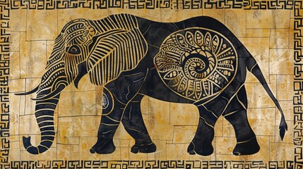 Wall Mural - A tribalinspired motif featuring the distinctive tracks of an elephant symbolizing strength and power..