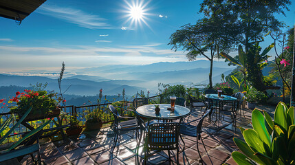 Wall Mural - Sip coffee and admire the mountain view on the top of Doi Suthep, Thailand