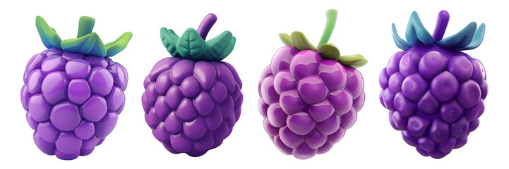 Wall Mural - PNG marionberry 3d icons and objects collection, in cartoon style minimal on transparent, white background, isolate