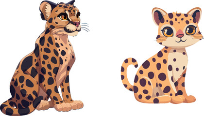 Poster - Wild cat with spots. Cartoon cute exotic mammal, fluffy endangered beast of nature