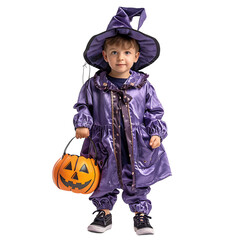 Boy kid halloween costume trick or treat on isolated transparent background