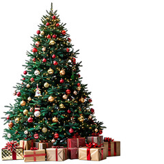 christmas tree with gifts on isolated transparent background