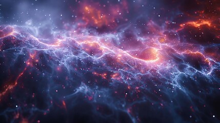 Show the Dark Matter Web as a complex geometric pattern that spans across the universe, connecting celestial bodies with an intricate meshwork that is both mysterious