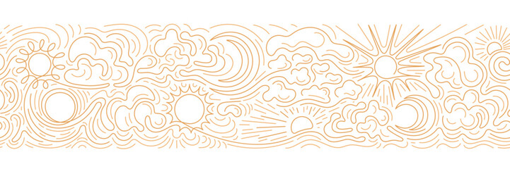 sun, moon, cloud line art sketch seamless pattern