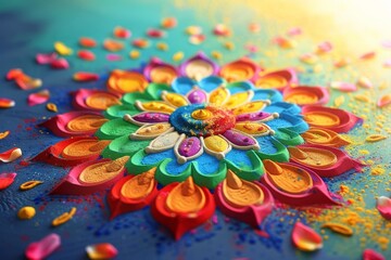 Wall Mural - illustration of indian indian sand mandala art bokeh style background