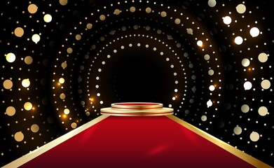 Wall Mural - Red and gold podium with light effect