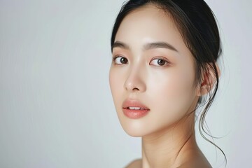 Sticker - beautiful asian woman with flawless skin studio portrait on white background beauty and skincare concept