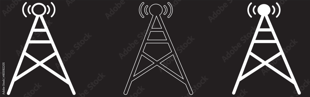Antenna icon set. Radio antenna icon. Radio tower icons. Communication ...