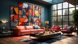 © Adobe Contributor - A stunning living room with a colorful geometric artwork