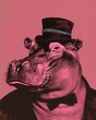 A dandy hippopotamus in raspberry pink and dark chocolate colors getting a face-check using Leggotype technology in an Internet of Things world.