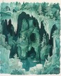 A journalist explores the mysterious Ice Caves, encountering witches and the lush Hanging Gardens of Babylon. The scene is imbued with shades of Graystone, teal, and emerald, captured in ...