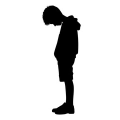 Sad boy silhouette. Bad mood, melancholy, sorrow, bullying concept. Vector illustration