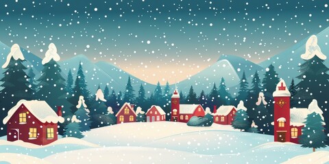 Wall Mural - Snowy Village Landscape