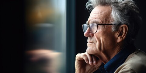 Wall Mural - Elderly Man Finds Solace by the Window, Lost in Contemplation