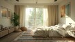 © Molang Visual - A bedroom with a large bed, a rug, and a potted plant