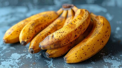 Vibrant bunch of ripe yellow bananas on a blue background