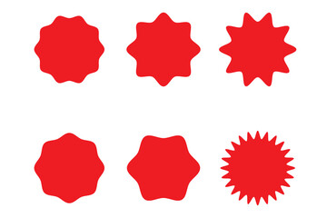 Wall Mural - Sunburst sticker set. Red sunburst stickers set isolated on white background. sunburst price stickers.  Red starburst, sunburst, stamp, seal, label and badge, sticker. vector illustration.