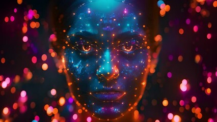 Fototapete - Glowing blue digital face representing advanced AI technology.