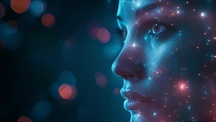 Leinwandbilder - Side profile of a digital human face concept illustrating AI and facial recognition.