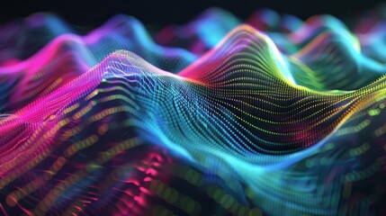 Wall Mural - Vibrant digital waves in a neon dance of light and color