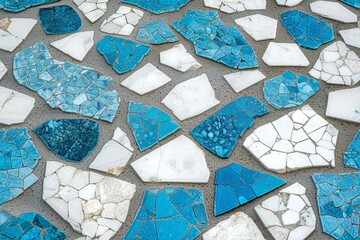 Wall Mural - Blue and white mosaic floor tiles