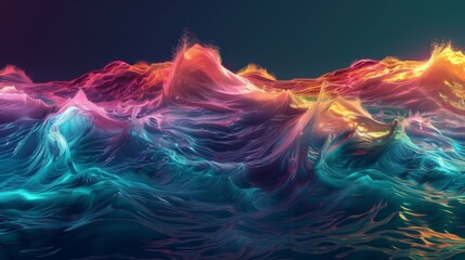 Wall Mural - Vibrant digital waves in an ocean of neon lights