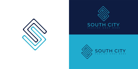 Wall Mural - Abstract initial strips letter SC or CS logo in blue color isolated on multiple background colors. The logo is suitable for property and real estate company icon logo design inspiration templates.