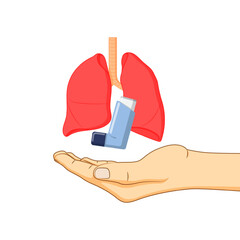 Wall Mural - Vector illustration of Lungs and inhaler with holding hands on transparent background