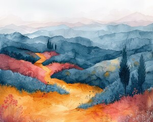 Wall Mural - Vibrant mountain landscape with a winding road