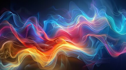 Wall Mural - Vibrant waves of digital light dance across a dark canvas