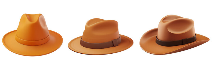 PNG traditional hat 3d icons and objects collection, in cartoon style minimal on transparent, white background, isolate