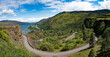 Looking east from Rowena Crest at the historic Columbia highway and the Columbia River Old historic Columbia River highway at Rowena Crest, Oregon
